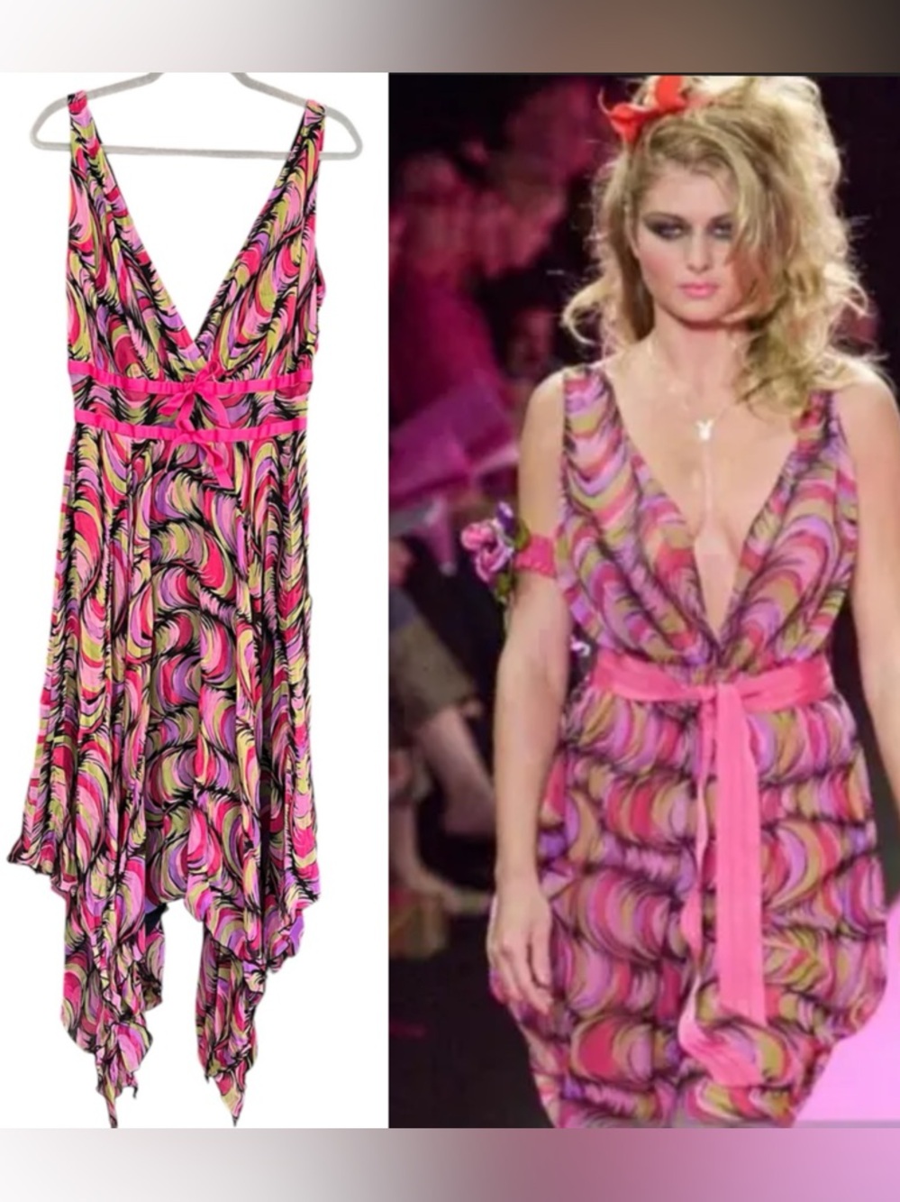 NWT Vintage Betsey Johnson New York Silk Handkerchief Hem Runway Dress